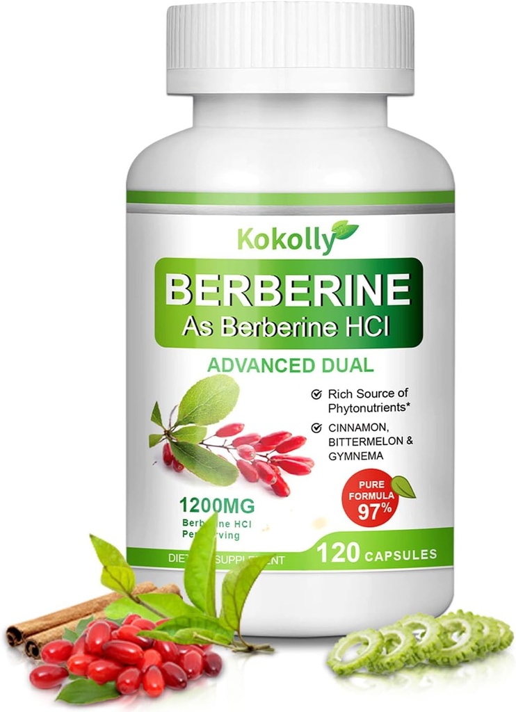 Berberine Supplement 1200mg -Natural Plant- baseret med Berberine HCL, kanel, Bittermelon, Gymnema (120 kapsler)