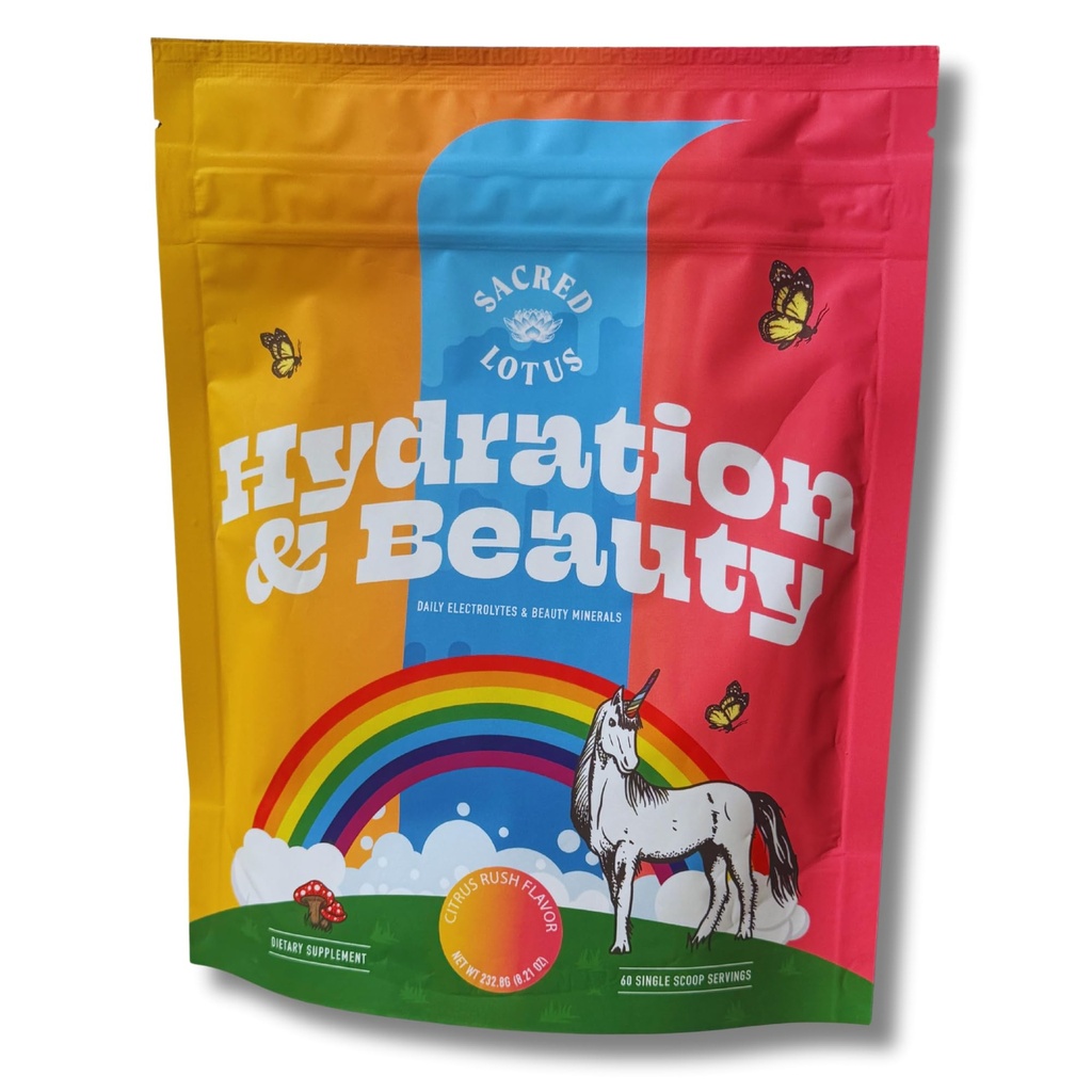 Sacred Lotus Hydration & Beauty Powder - Citrus Rush - Electrolyte Drink Mix | Daily Vitamins and Minerals - Magnesium, Vitamin C, and Niacin | Non-GMO | 60 Servings