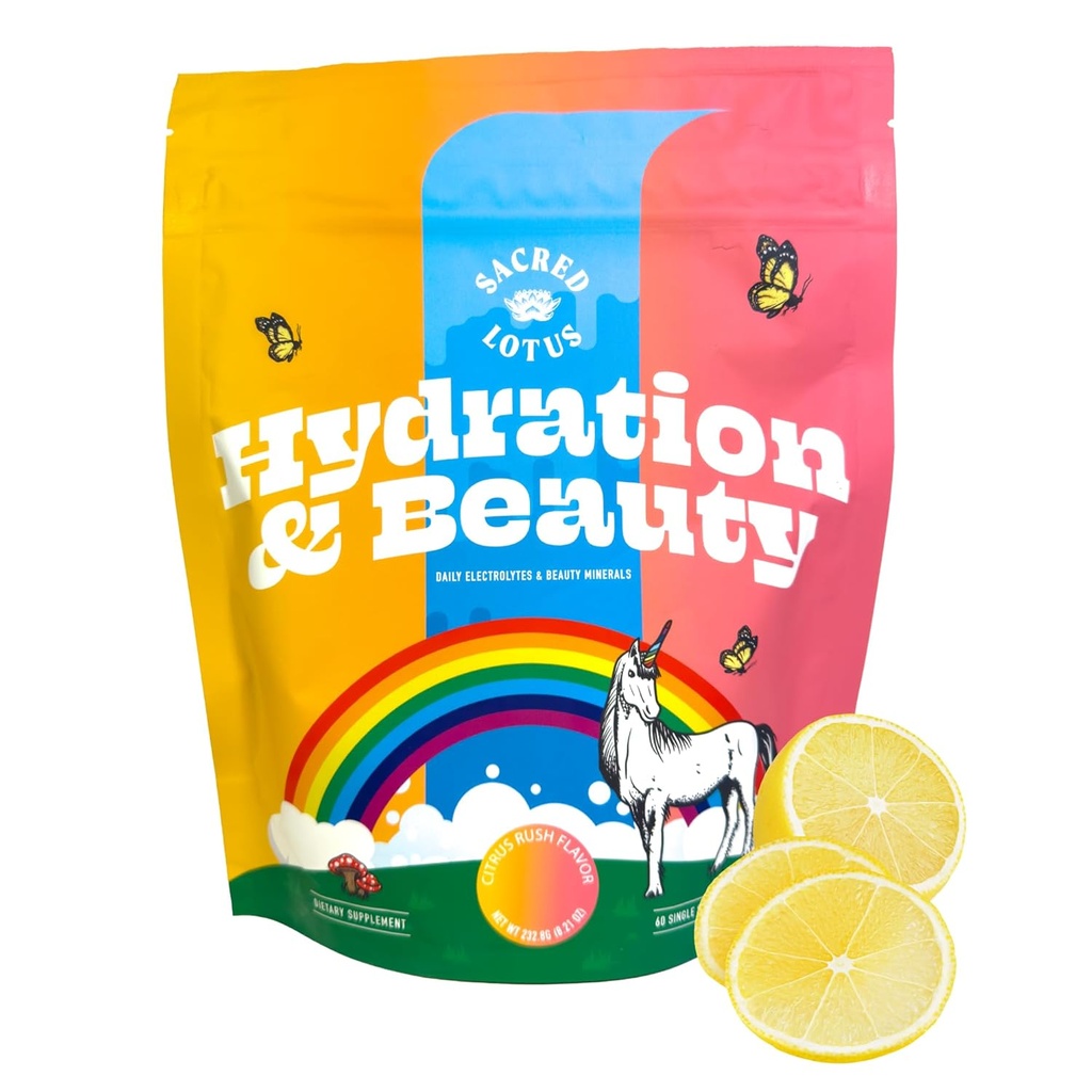 SunLife Organics Hydration & Beauty Powder - Citrus Rush - Electrolyte Drink Mix 124; Daglige vitaminer og mineraler - Magnesium, C-vitamin og Niacin Budding 124; Non- GMO Budding 124; 60 Servering