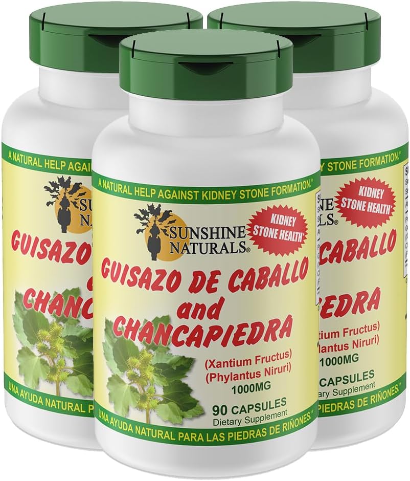 Sunshine Naturals Guisazo & Chancapiedra Herbal Blend, Natural Dietary Supplement for Wellness Support, 90 kapsler. Pakning med 3
