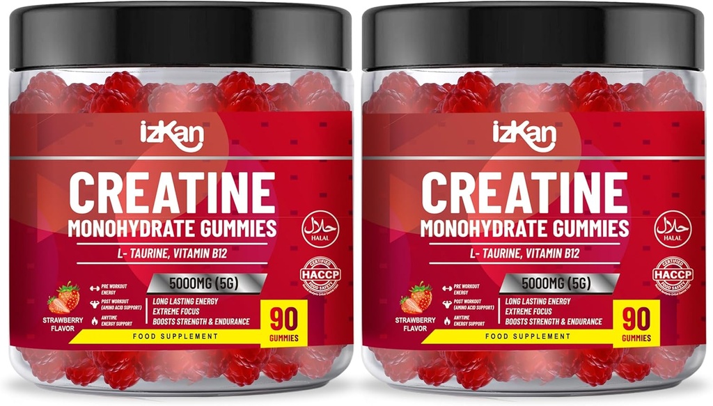 Creatin monohydrat Gummy 5000mg til mænd og kvinder - 180 tyggetakrin ADVLEX Taurine & B12 Gummies Strawberry Flavoured 124; Pre Workout Gym Supplement • 124; Halal • 124; Vegan • 124; (2 måneder Tilgang)
