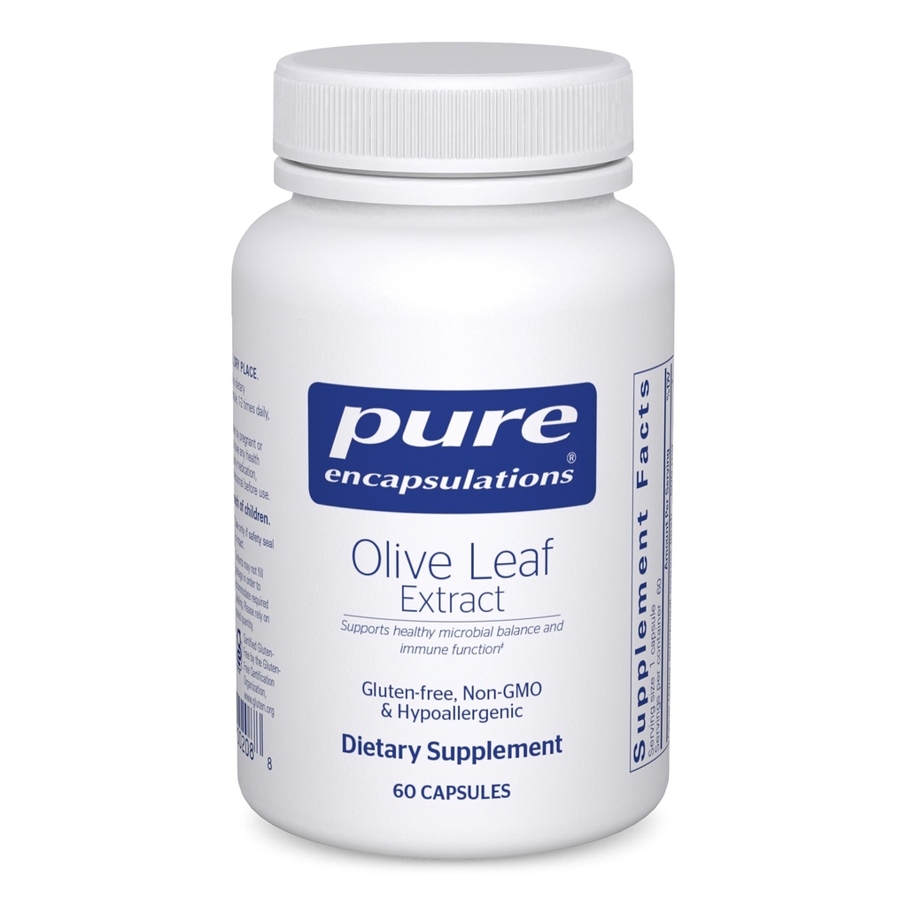 Pure indkapslinger Olive Leaf ekstrakt af 124; Hypoallergent supplement understøtter immunsystem og sund intestinal miljø; 124; 60 kapsler