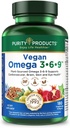 Renhed Produkter Vegan Omega 3 -6-9 Formel - "5 i 1" Essential Fedtsyrer Complex - Scientific Formulated Plant- Based Omega 3 6 9 Essential Fedtsyrer (EFA) - 3 Måned Supply - 180 Softgels