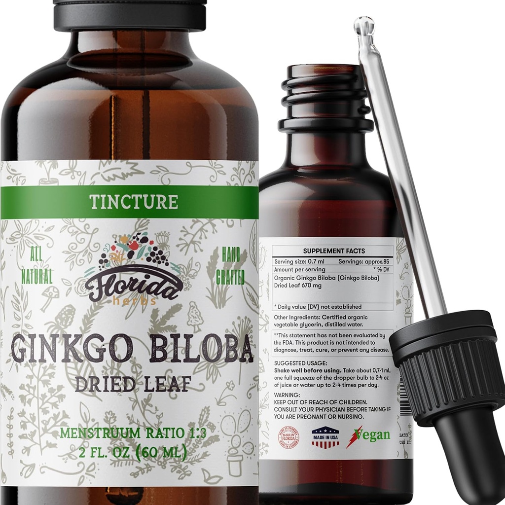 Ginkgo Biloba Tincture Organic Ginkgo Biloba Extract (Ginkgo Biloba) Tørret Leaf Herbal Supplement 2 oz