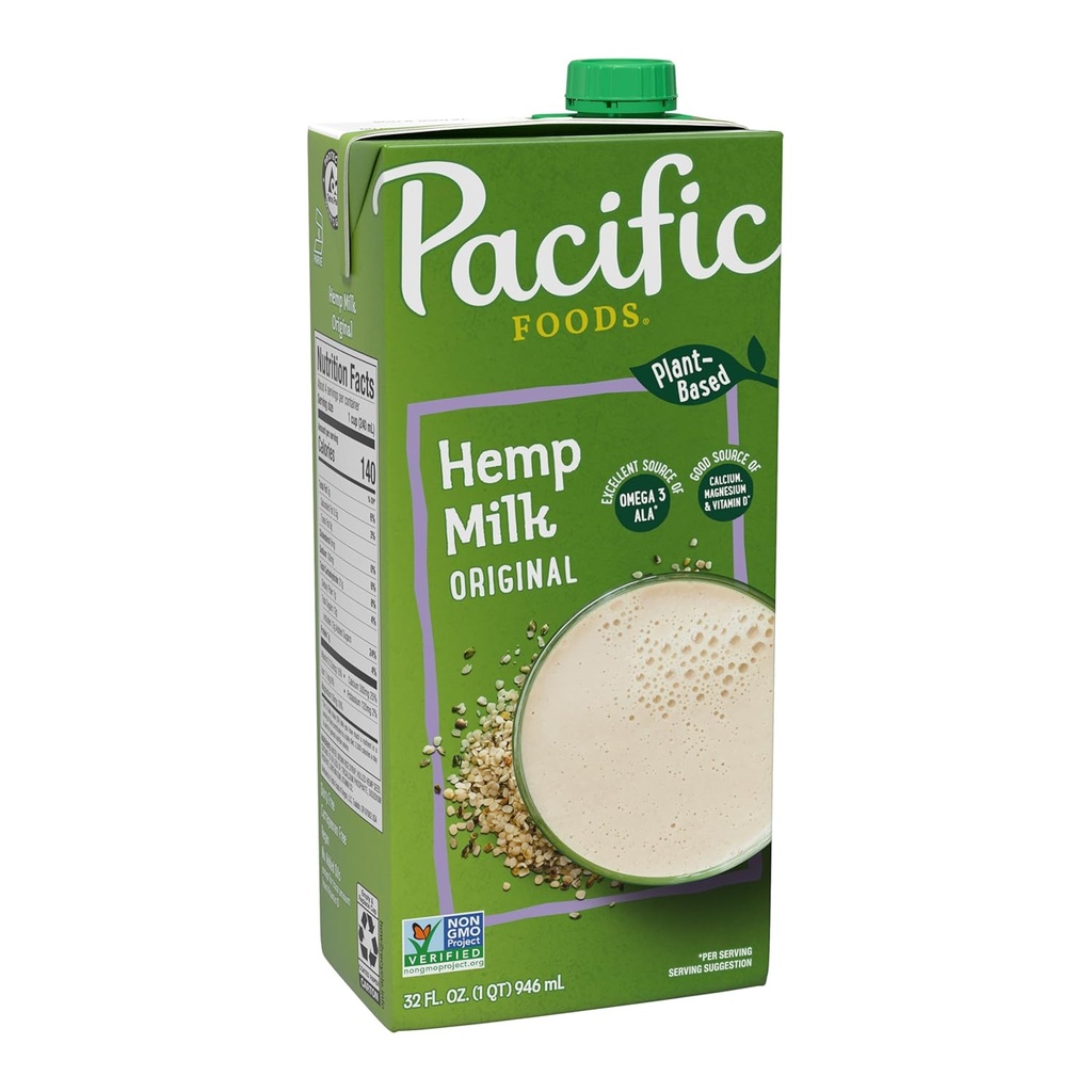 Pacific Foods Original Hamp Milk, Plant Based Milk, 32 oz Carton