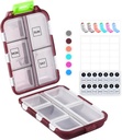 M Muchengbao Travel Pill Organizer Pocket Apotek med 3 typer af etiketter 10 Compartments Small Fold Pill Box BPA- Gratis Daily Travel Pill Case Medicine Organizer til Store (rød)