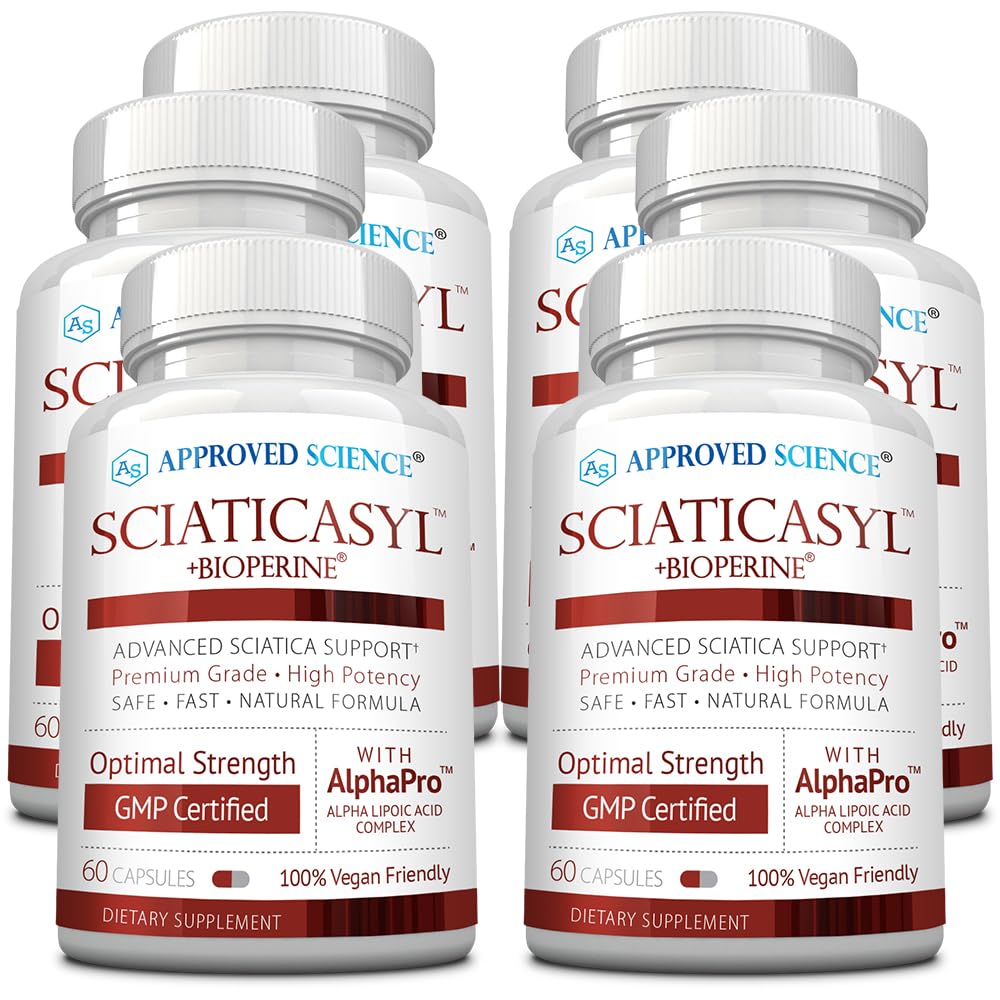 Godkendt videnskab Sciaticasyl - Optimal Sciatic Nerve Support - B Vitaminer, Magnesium, Alpha- Lipoic Acid, BioPerine - Vegan - 360 Kapsler
