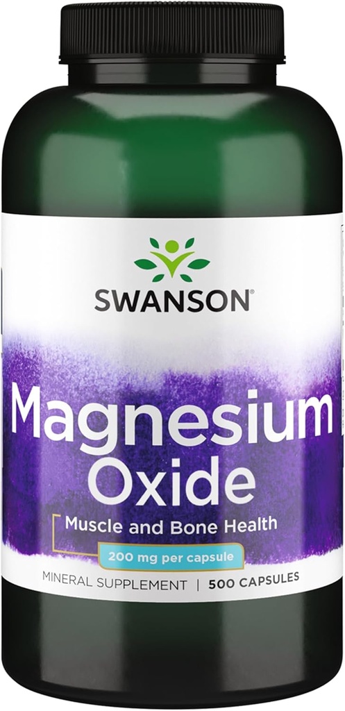 Swanson Magnesium Bone & Muscle Health Support 200 Milligram (2 Caps per 400 mg Servering Magnesiumoxid) 500 Kapsler