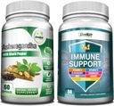 GreeNatr 7- in-1 immunsupporttillæg med vitamin C, vitamin D3, Zink 50mg, Quercetin, Kombineret med Organic Ashwagandha kapsler, der indeholder sort peber til forbedret absorption