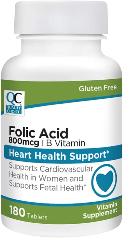 Quality Choice Heart & Fetal Health 180 Count Folinsyre 800 mcg + B tabletter