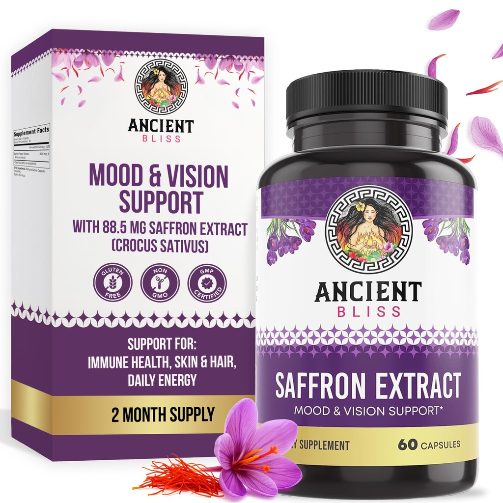 Antikke Bliss Saffron Extract Kapsler Mood & Eye Support, Saffron Extract Appetite Suppressant Weight Management for Women & Men (60 Kapsler)
