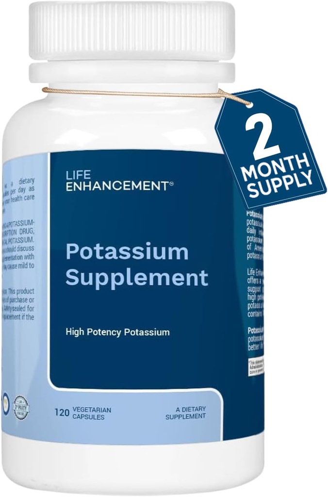 Life Enhancement High Absorption Kalium supplement til muskel, hjerne & ben sundhed - ingen tilsætningsstoffer høj potens Elemental Kalium supplement, Lavet i USA (120 kapsler - 60 Servere)