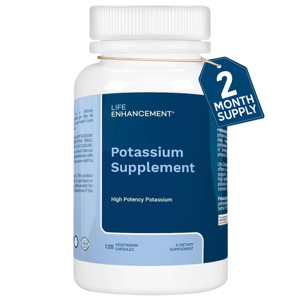 Life Enhancement High Absorption Kalium supplement til muskel, hjerne & ben sundhed - ingen tilsætningsstoffer høj potens Elemental Kalium supplement, Lavet i USA (120 kapsler - 60 Servere)