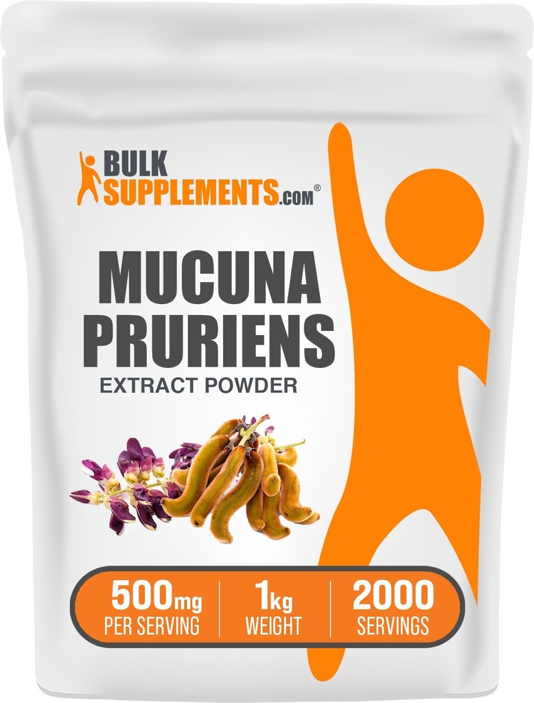 BulkSupplements.com Mucuna Pruriens Extract Powder - Mucuna Pruriens Kosttilskud, Urte Supplement - Vegan & Gluten Free, 500mg per servering, 1kg (2.2 lbs) (Pack of 1)
