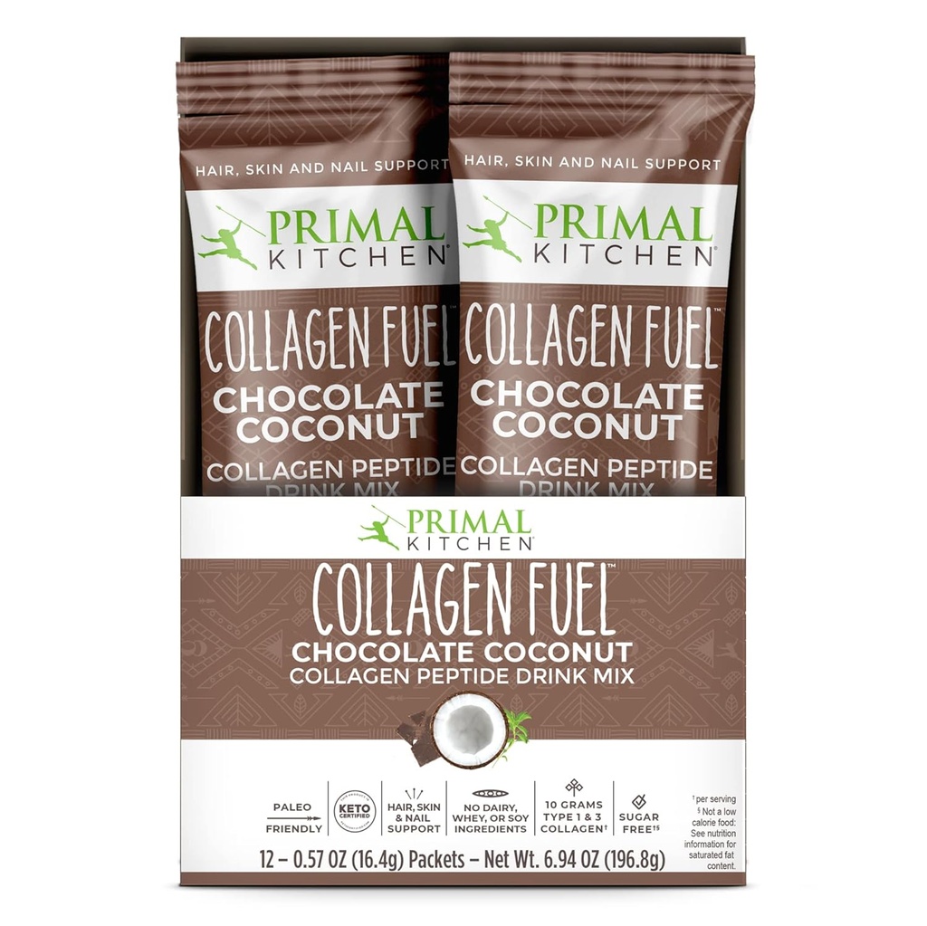 Primal køkken Collagen Peptider Pakker, Chokolade Kokokos, Single Serve Collagen, 20 Pakker