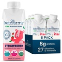 KATE FARMS Organic Kids Nutrition Shake, Strawberry, 8g protein, 27 Vitamin og mineraler, Meal udskiftning, Protein Shake, Non- GMO, 8.45 oz (6 Pack)
