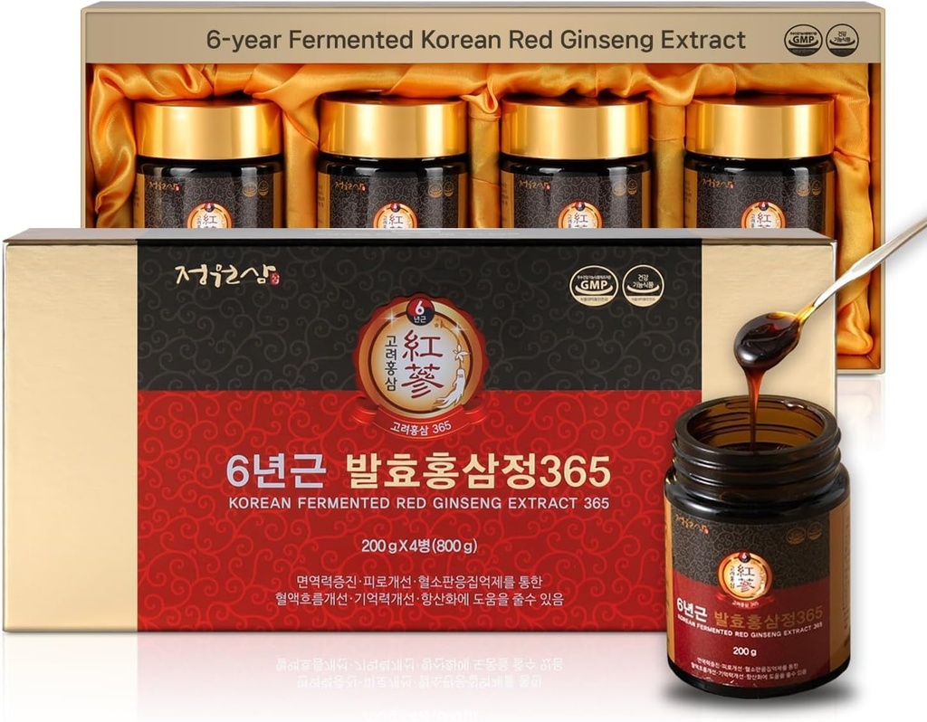 6- År Fermenteret Koreansk Rød Ginseng Uddrag 124; 4X 200g Flasker • 124; 9,6mg Ginsenosides per 15g • 124; Energi, Fokus, Træthed, immunforsvar • 124; Urtetilskud til mænd og kvinder