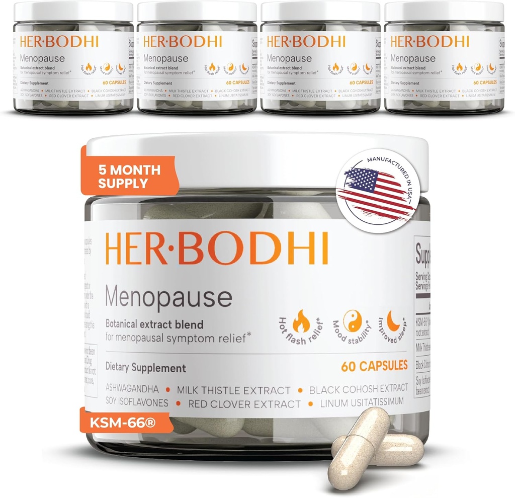 Meno- Menopause Hormonal Balance for Women, Estrogen Soy Isoflavones Menopause Supplement for Women, Ashwagandha, Black Cohosh Hot Flashes Menopause Relief, Night Sweats Relief 300Caps