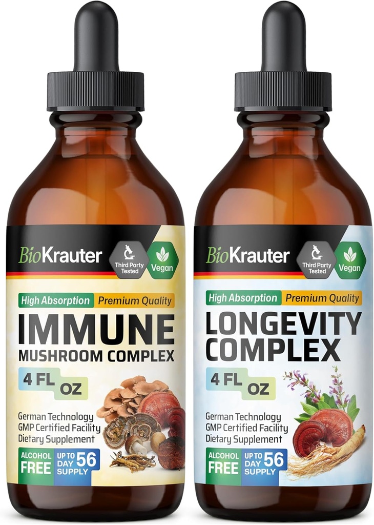 BIO KRAUTER Immunsvamp Tinktur 4 Fl. Oz. & Longevity Tinktur 4 Fl. Oz.
