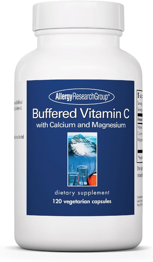 Allergi Research Group Buffered C Vitamin - Buffered C 100 mg per servering, Ascorbic Acid pulver kapsler med Calcium Magnesium Complex, Immunforsvar - 120 kapsler