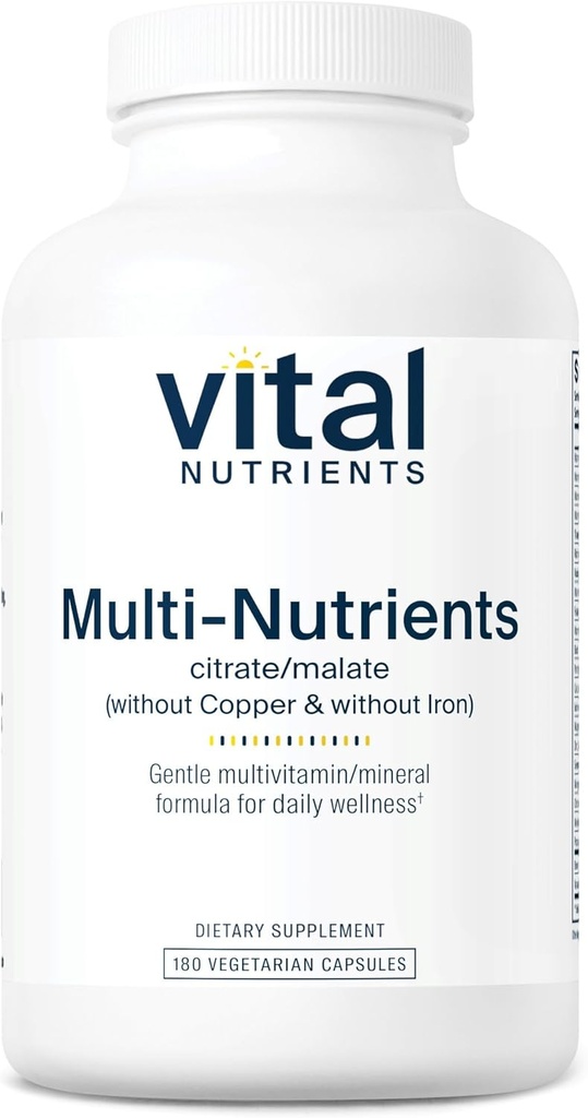 Vital Nutrients Multi-Nutrients 3|Vegetarian Multivitamin|Citrate/Malate Formula|Without Copper or Iron| Multi Vitamin, Mineral, & Antioxidant Supplement| Gluten, Dairy, Soy Free|Non-GMO|180 Capsules