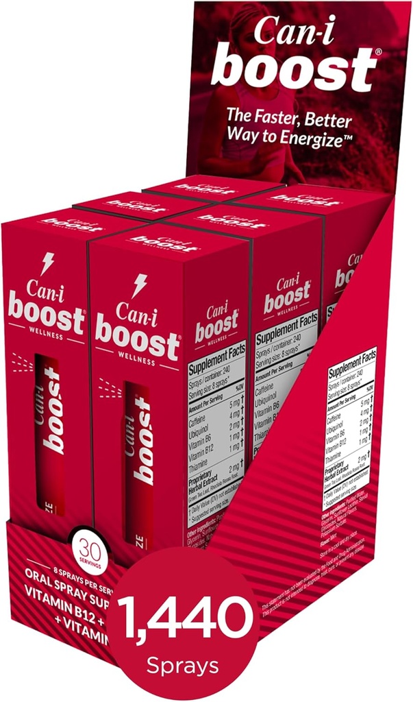 Can-i Boost Mental Energy in 15 Minutes with Fast Acting Energy Spray for Shift Workers, EMS, Police, Nurses, and Traveling Professionals 6 Pack, 180 Servings