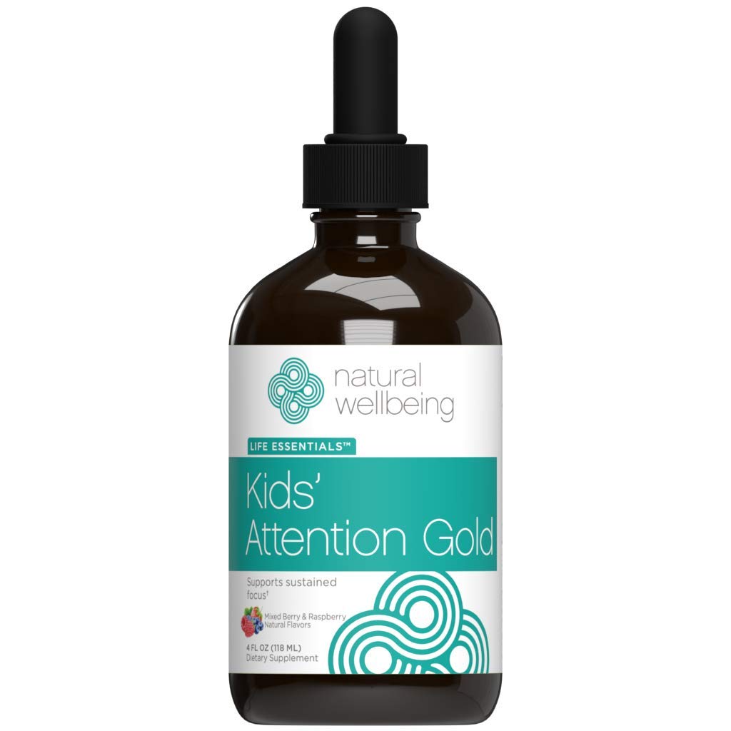 Naturlige Wellbeing Kids 'Opmærksomhed Guld - Naturlig støtte til fokus og koncentration med Rhodiola - blandet berry & hindbær flavor - 4 oz (118 ml)
