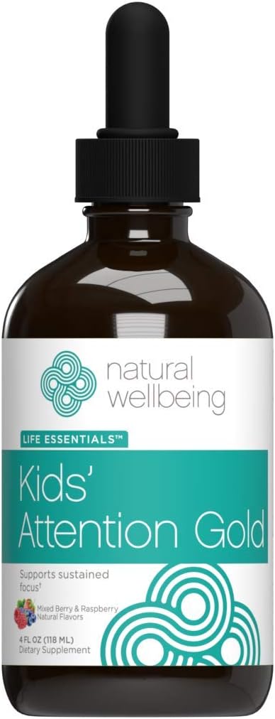 Naturlige Wellbeing Kids 'Opmærksomhed Guld - Naturlig støtte til fokus og koncentration med Rhodiola - blandet berry & hindbær flavor - 4 oz (118 ml)