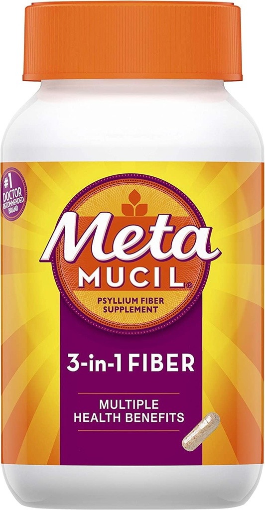 Meta Mucil 3 i 1 MultiHealth Fiber Supplement kapsler - 100 kapsler, pakning med 6 stk.