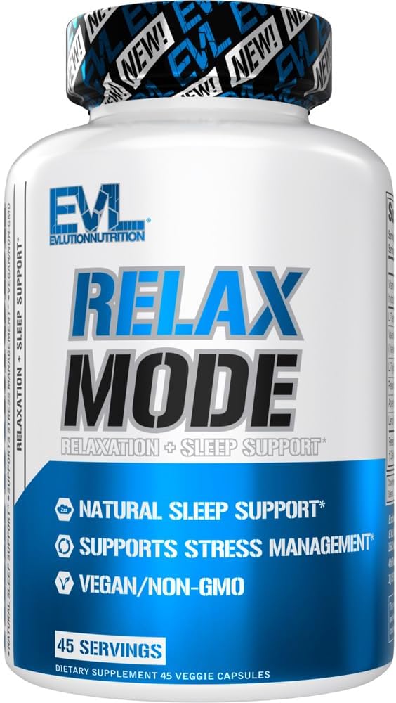 Evolution Nutrition relaxMode - Natural Sleep Support - med L- Theanine, Valerian Root Extract & Mere - Vegan & Non- GMO - Kosttilskud - 45 Servere - 45 Veggie kapsler