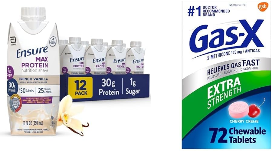Sikre Max Protein Nutrition Ryst med 30g Protein & Gas- X Ekstra styrke Chewable Gas Relief Tablets med Simeticone 125 mg, 72 Tæl