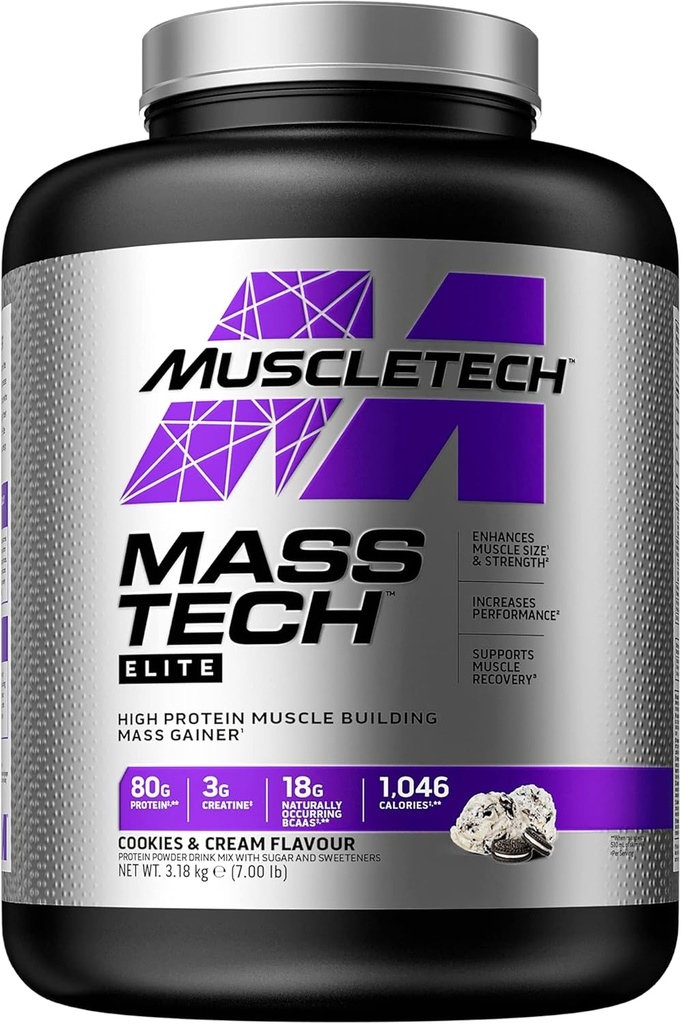 Mass Gainer Protein Powder MuscleTech Mass Gainer Whey Protein Powder + Muscle Builder Protein Powder Creatin Kosttilskud Cookies og Cream, 7 lbs (Pakke May Vary)