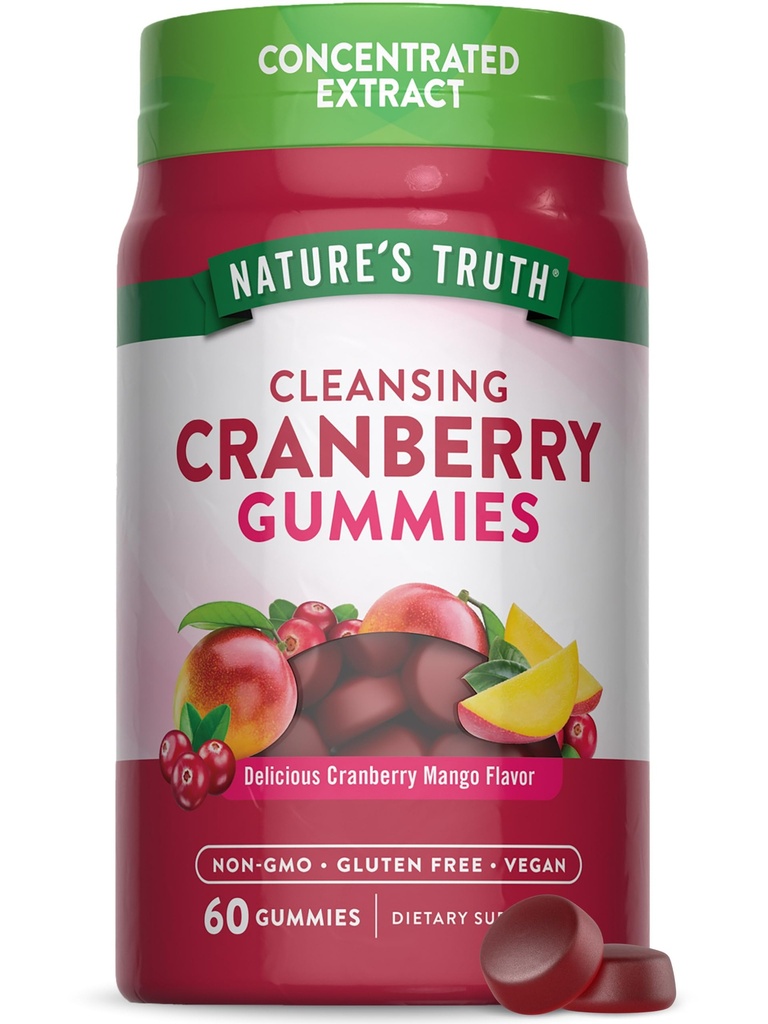 Nature 's Truth Cranberry Gummies against 124; 60 Greve Budding 124; Vegan, Non- GMO & Gluten Free Supplements 124; Tranberry Mango Flavor