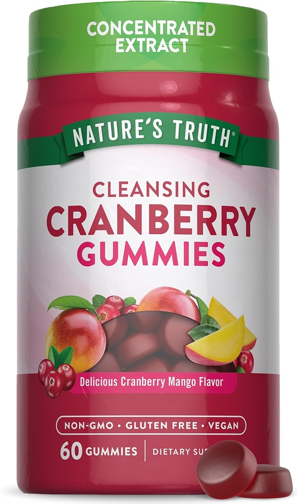Nature's Truth Cranberry Gummies | 60 Count | Vegan, Non-GMO & Gluten Free Supplement | Cranberry Mango Flavor