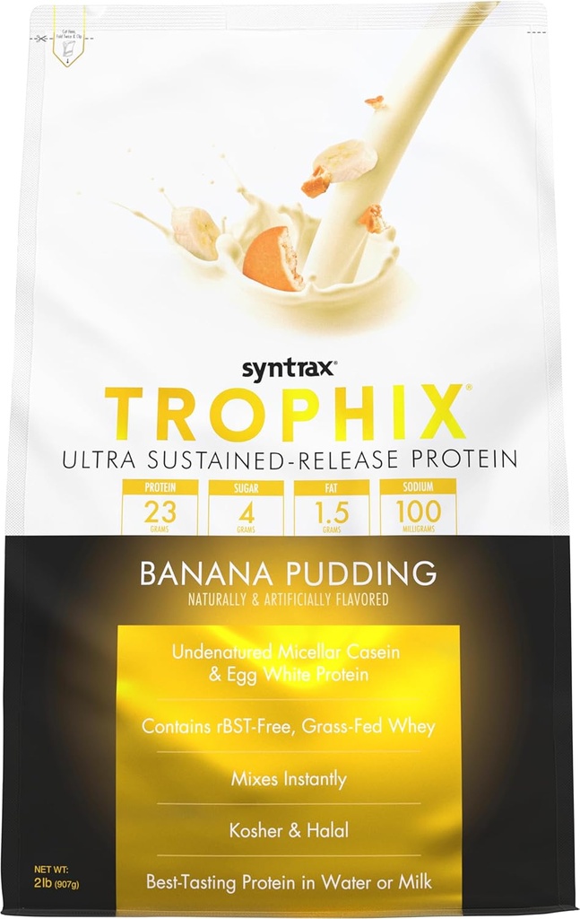 Syntrax Nutrition Trophix, Ultra Sustained- Release Protein Powder Blend, Banana Pudding 2 lbs.