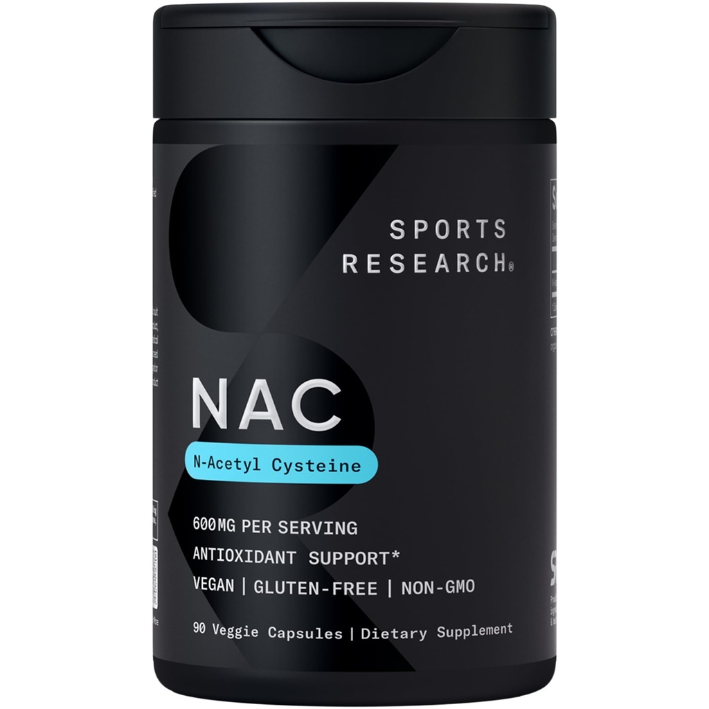 Sportsforskning N- Acetyl L- Cysteine (NAC) 600mg, 90 Veggie Kapsler - Vegan, Non- GMO, Gluten Free. Lemon Aroma