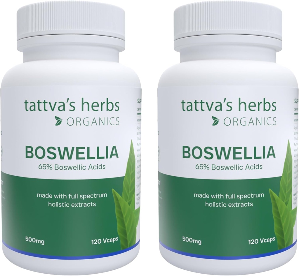 Tattva 's Herbs Boswellia Serrata Supplement, Boswellia Extract Kapsler, Fælles Support, CO2 Extract, Boswellia Complex Powder, 2- Pack, 240 Greve, 500 mg - 25 År Premium Service