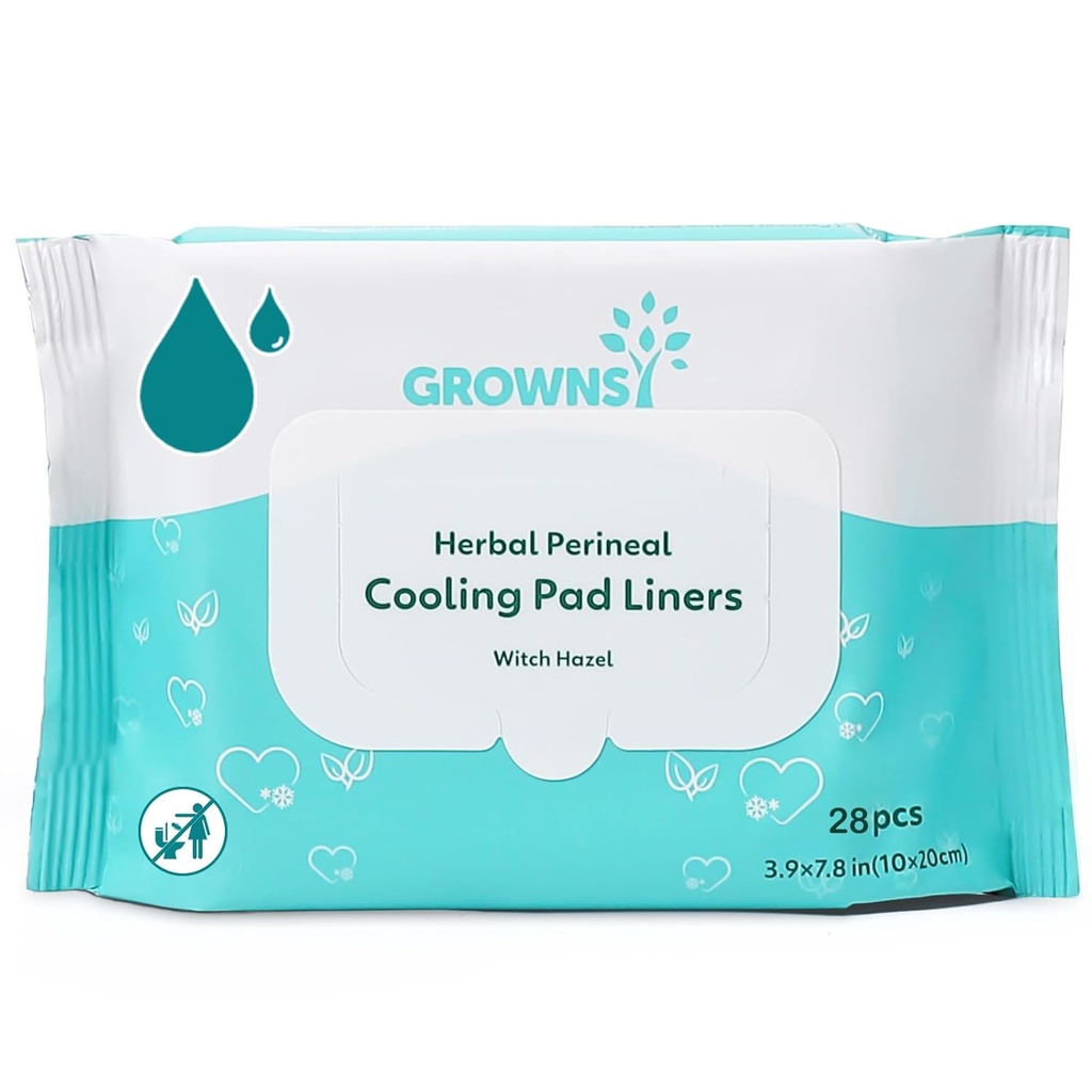 Grownsy Longthing Lindrende Perineal Cooling Pad Liners, 28PCS Postpartum Cooling Pad Liner til Postpartum inddrivelse, Perineal Hæmorroid Cooling Wipe til mor Postpartum Essentials Care