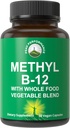 Methyl B12 Vitamin + hel fødevareblanding af 25 grøntsager og frugter til Max Absorption. Vegansk vitamin B12 Methylcobalamin - Methyl B- 12 supplement til energi, fokus og relief. 30 dages forsyningskapsler