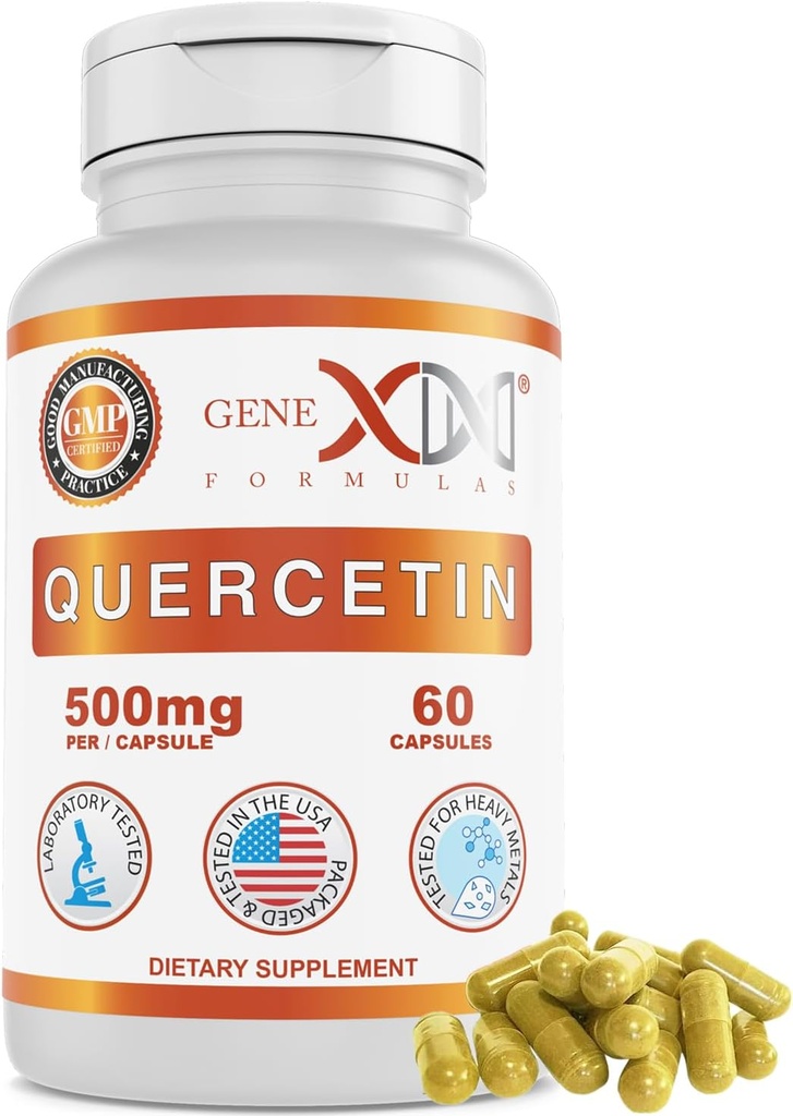 Genex Formulas Quercetin 500 mg 60 kapsler til 60 dages forsyning - supplement til immunforsvar, antioxidant og allergibeskyttelse, ikke-GMO, glutenfri