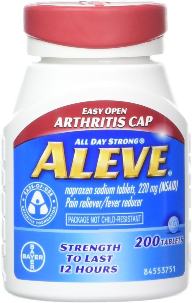 Aleve Tablets with Easy Open Arthritis Cap, Naproxen Natrium, 220mg (NSAID) Pain Reliever / Fever Reducer, 200 Greve (pakke med 2)