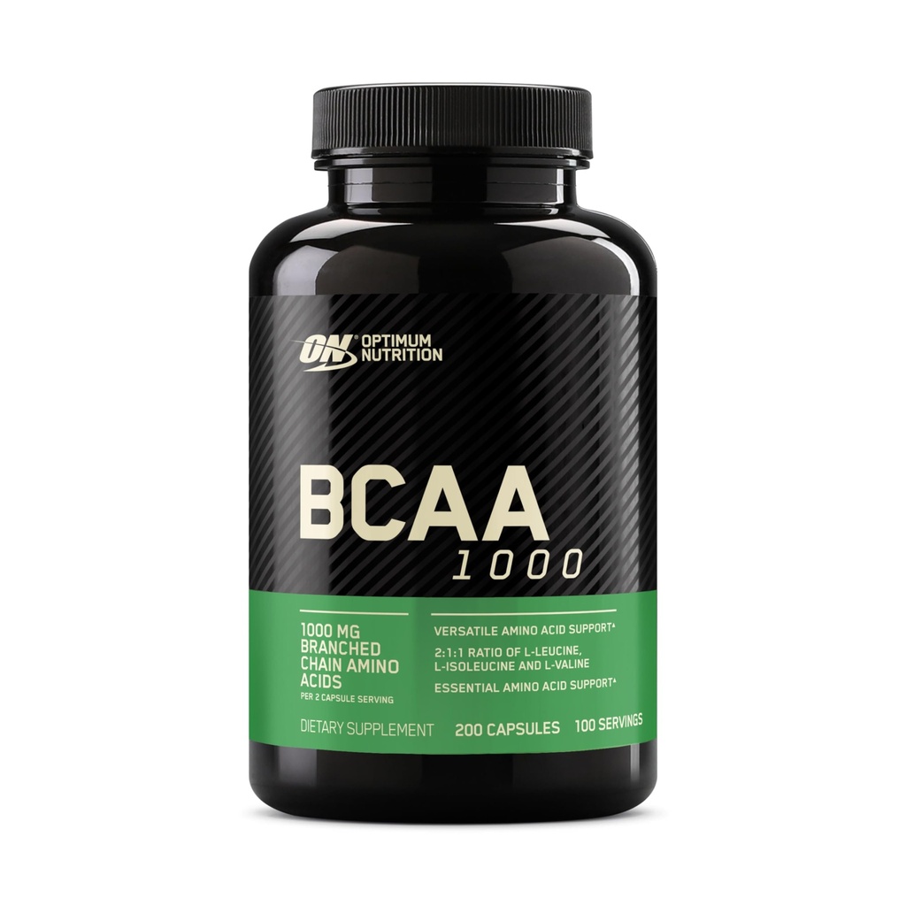 Optimum Nutrition Instantized BCAA Forgrenet Chain Essential Aminosyrer Kapsler, 1000mg, 200 Tæl