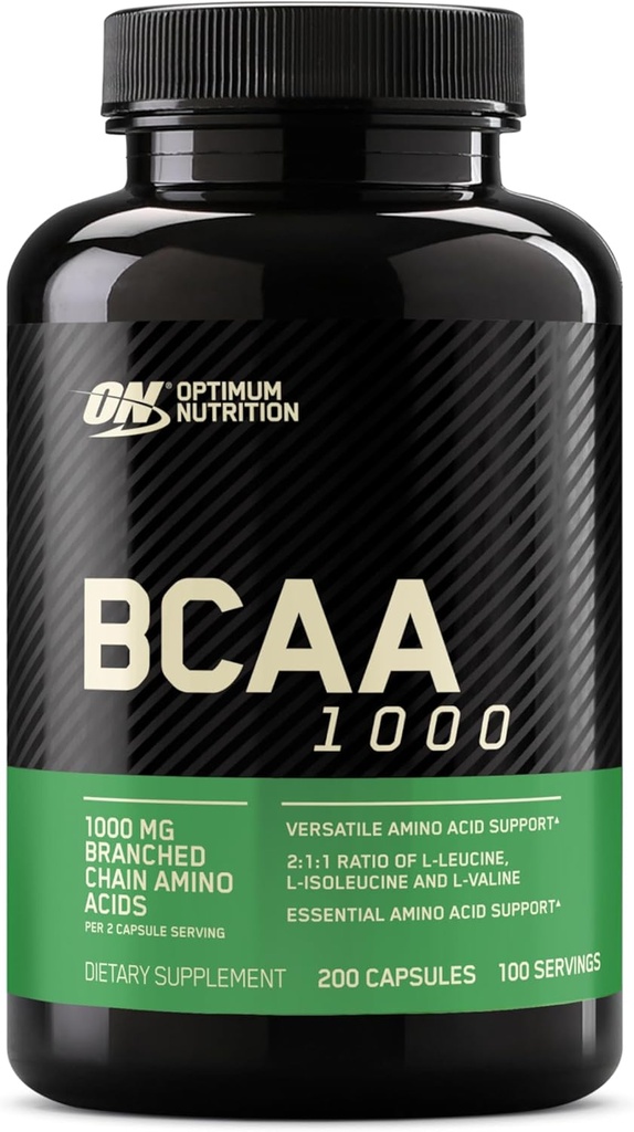 Optimum Nutrition Instantized BCAA Forgrenet Chain Essential Aminosyrer Kapsler, 1000mg, 200 Tæl