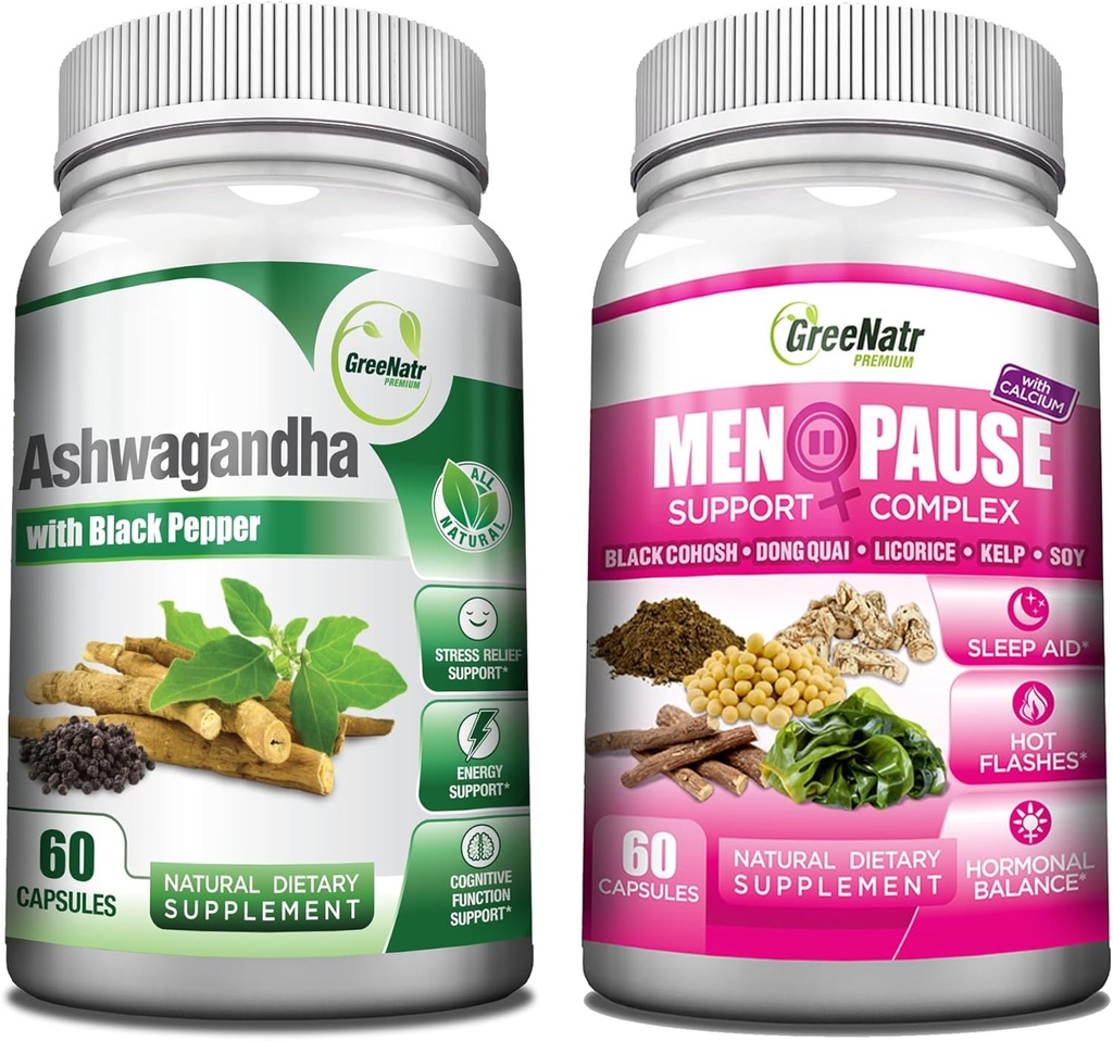 GreeNatr Total Wellness Support med Ashwagandha kapsler med sort peber til forbedret absorption - og naturlig overgangsalder urtekompleks
