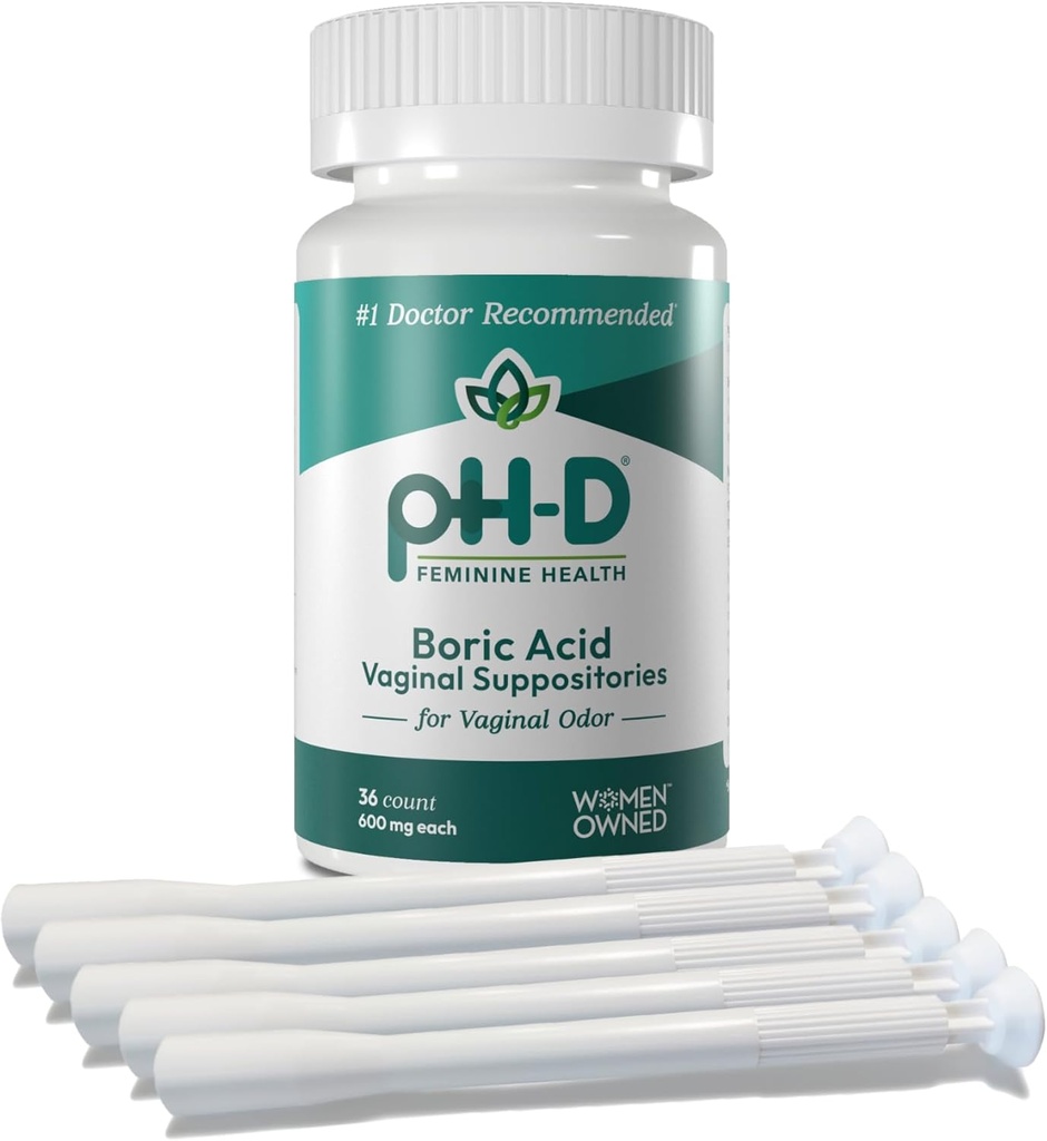 pH-D Feminine Health Support - Boric Acid Starter Bundle - pH-D Boric Acid Vaginal Suppositories 36 Count and 5 Vaginal Suppository Applicators