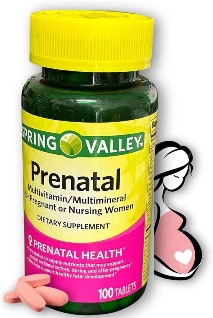 Prenatal Vitamins - Multivitamin Multimineral til gravide og ammende kvinder Supplement tabletter 100 Ct