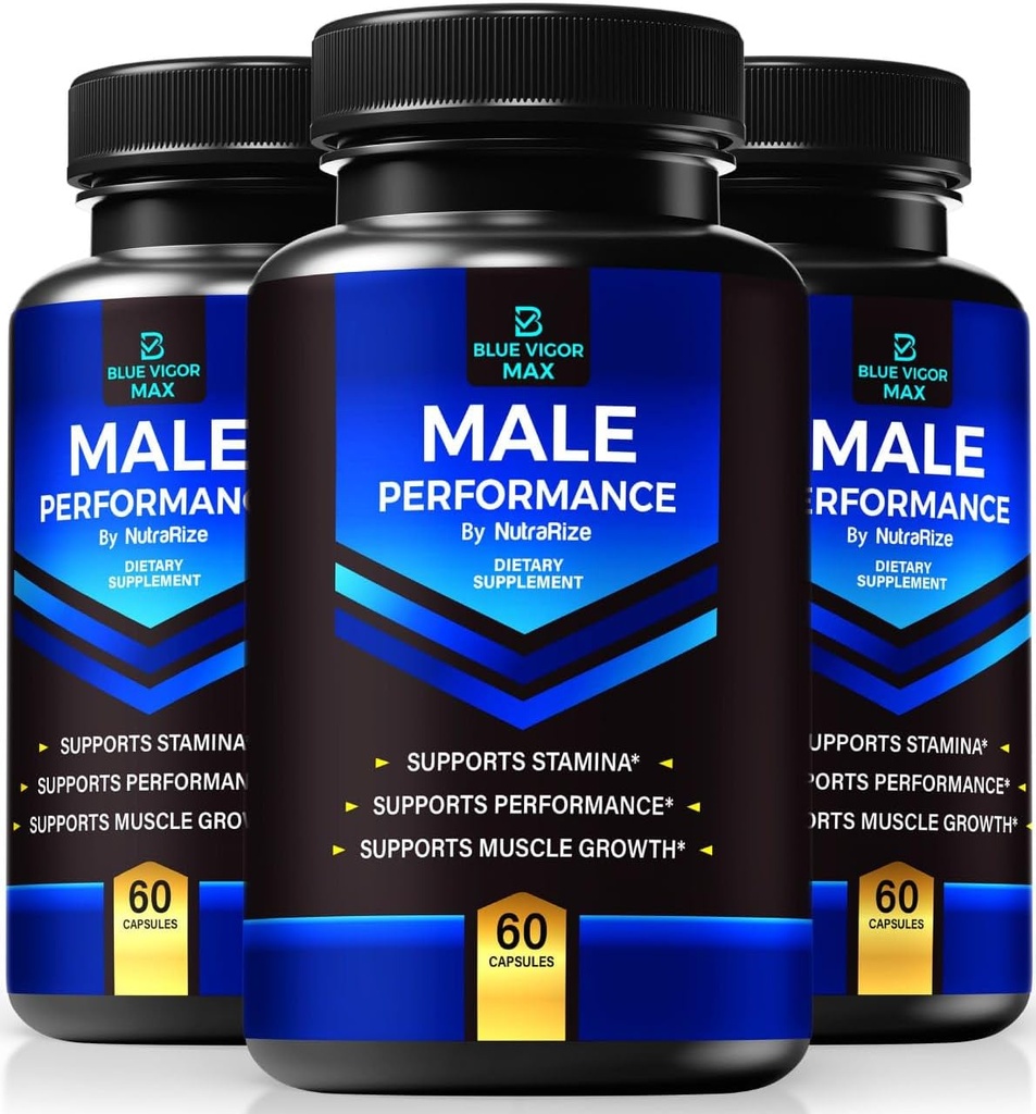 (3 Pack) Blå Vigor Max piller til mænd, All- Natural Formel for Mand Fitness og Stamina, Premium kapsler til daglig ernæring, ydeevne & energi, Officiel supplement til mand anmeldelser (180 kapsler)