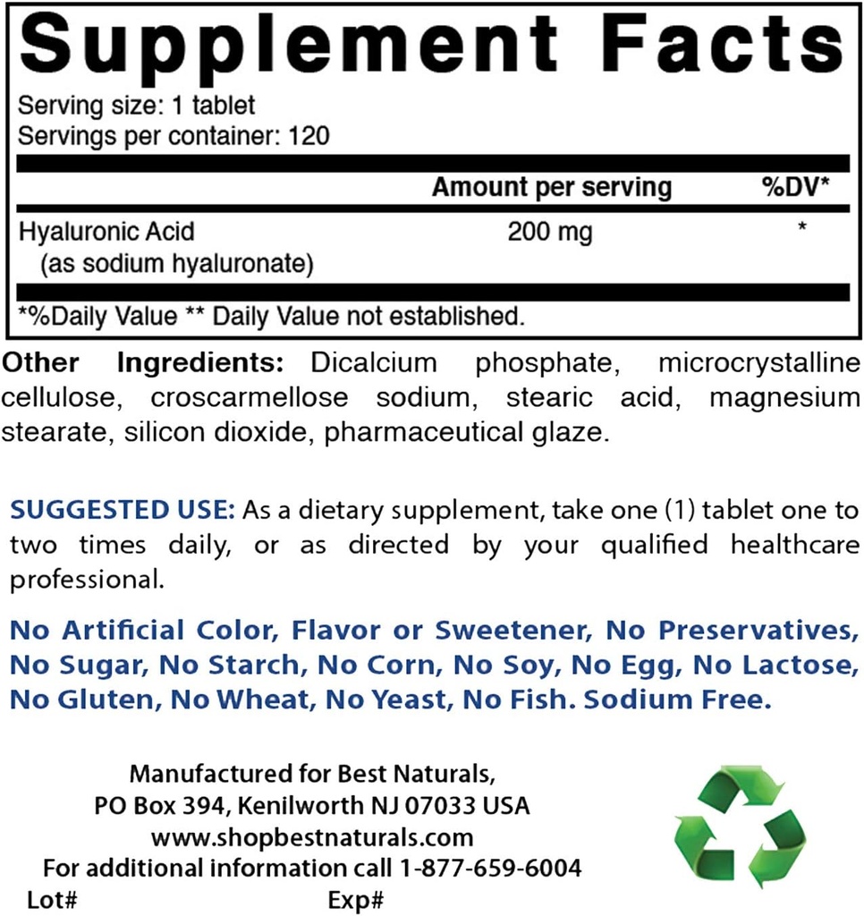 Bedste Naturals Hyaluronsyre 200 mg & COQ10 100 mg
