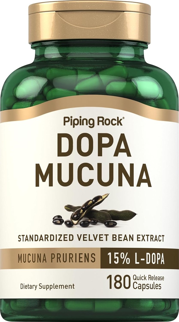 Piping Rock DOPA Mucuna Capsules Measures 124; 180 Greve Measures 124; 15% L- DOPA Measures 124; Mucuna Pruriens Extract 124; Non- GMO, Gluten Free Supplement