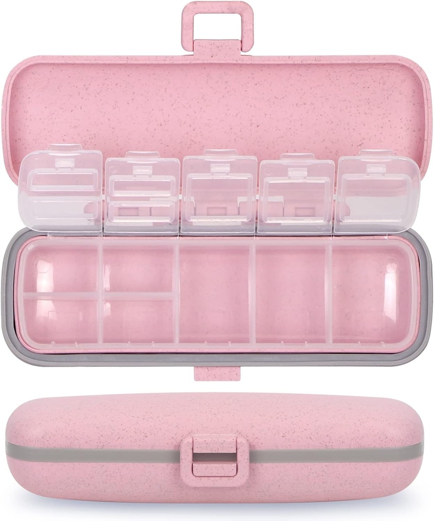 Naturetouch Pill Organizer, 7 Kompartmenter Pill Box Portable Travel Medicine Organizer til purse eller Pocket 7 Dag Pill Dispenser Opbevaring sag med lås for Vitamin Medicin Fish Oil Kosttilskud Pink